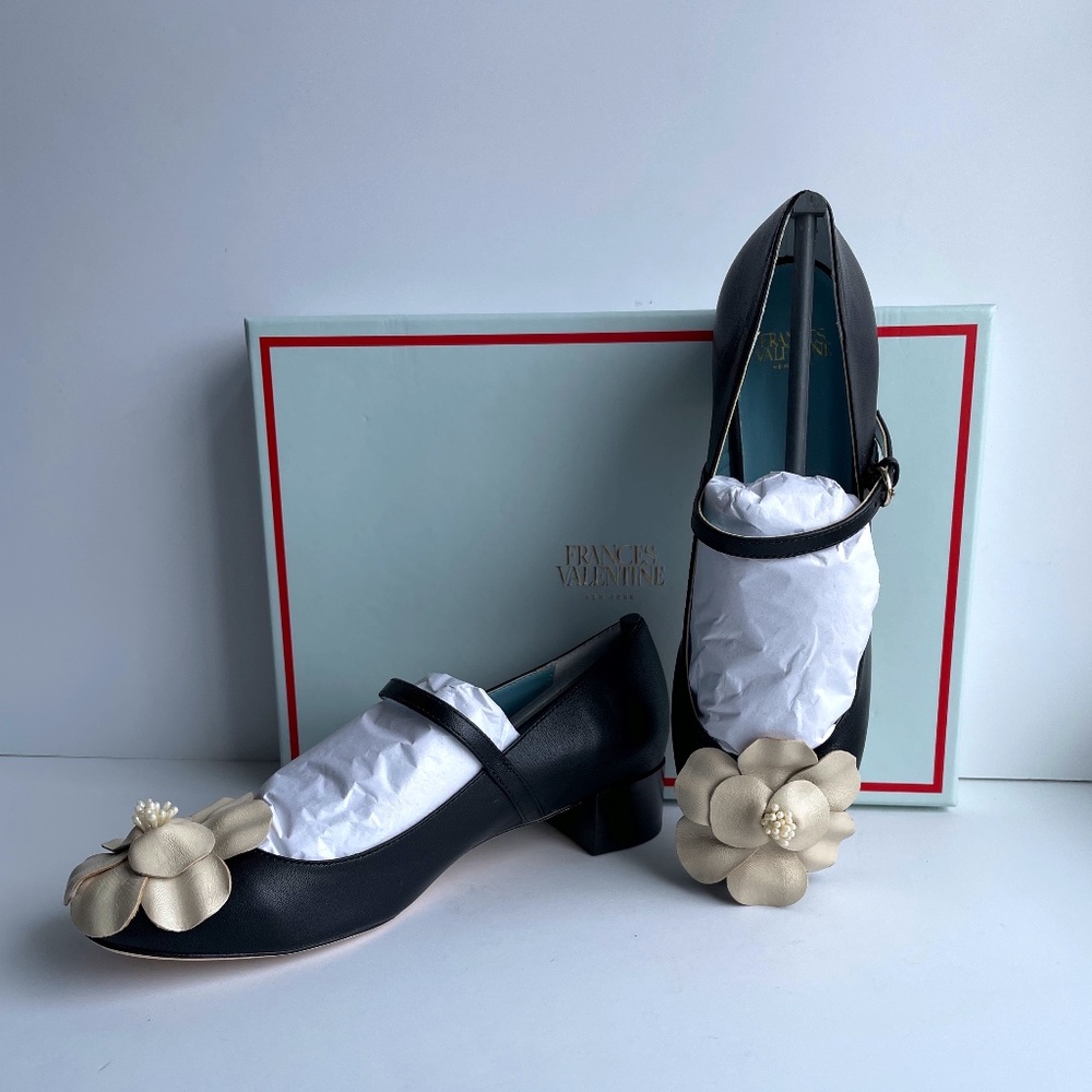 Frances Valentine Black Leather Mary Jane